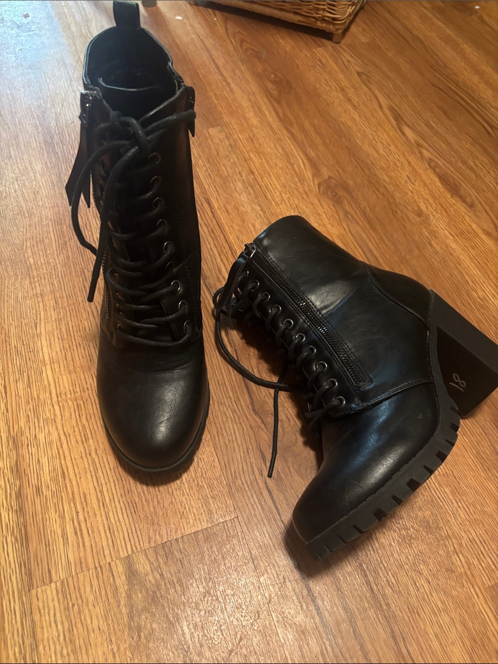 Black Lace-Up Block Heel Ankle Boots - Women